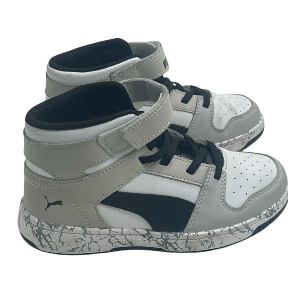 PUMA Rebound Mid Layup Marble Little Boys WHITE-BLACK Basketball Shoes 13C - Picture 1 of 16